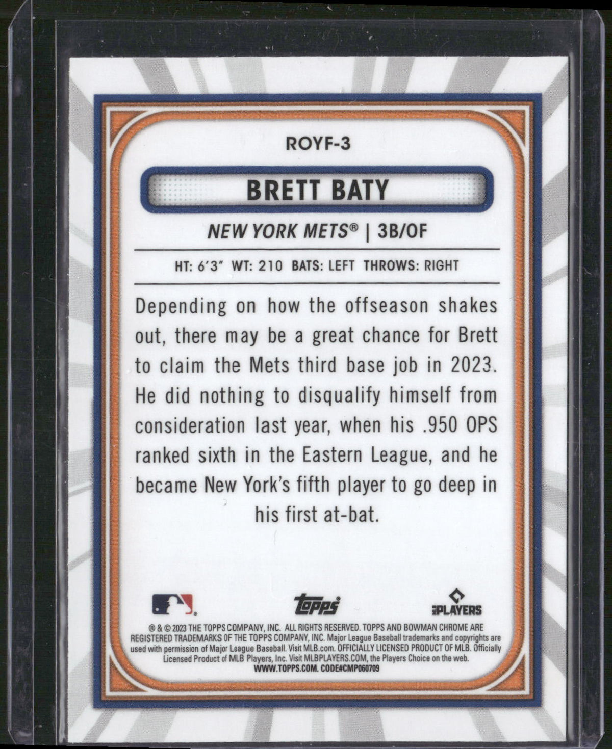 2023 Bowman #ROYF-3 Brett Baty Rookie of the Year Favorites
