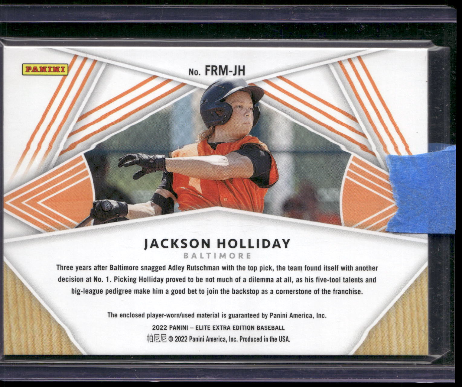 2022 Panini Elite Extra Edition #FRM-JH Jackson Holliday First Round Materials