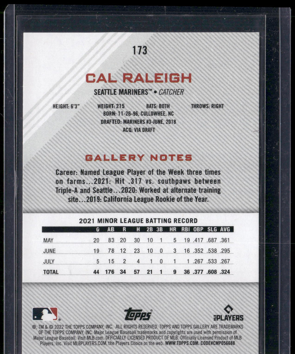 2022 Topps Gallery #173 Cal Raleigh