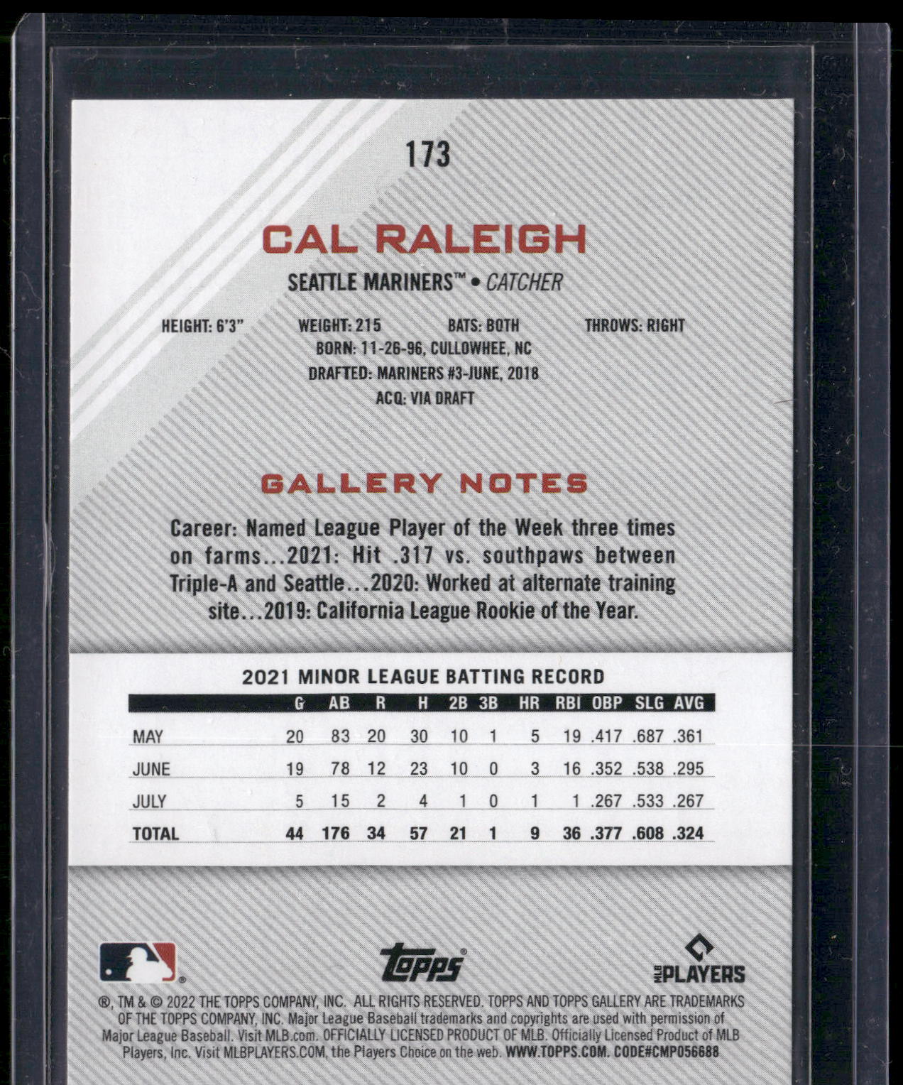 2022 Topps Gallery #173 Cal Raleigh