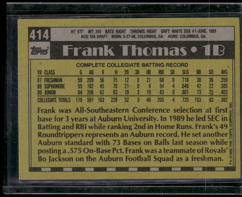 1990 Topps #414 Frank Thomas