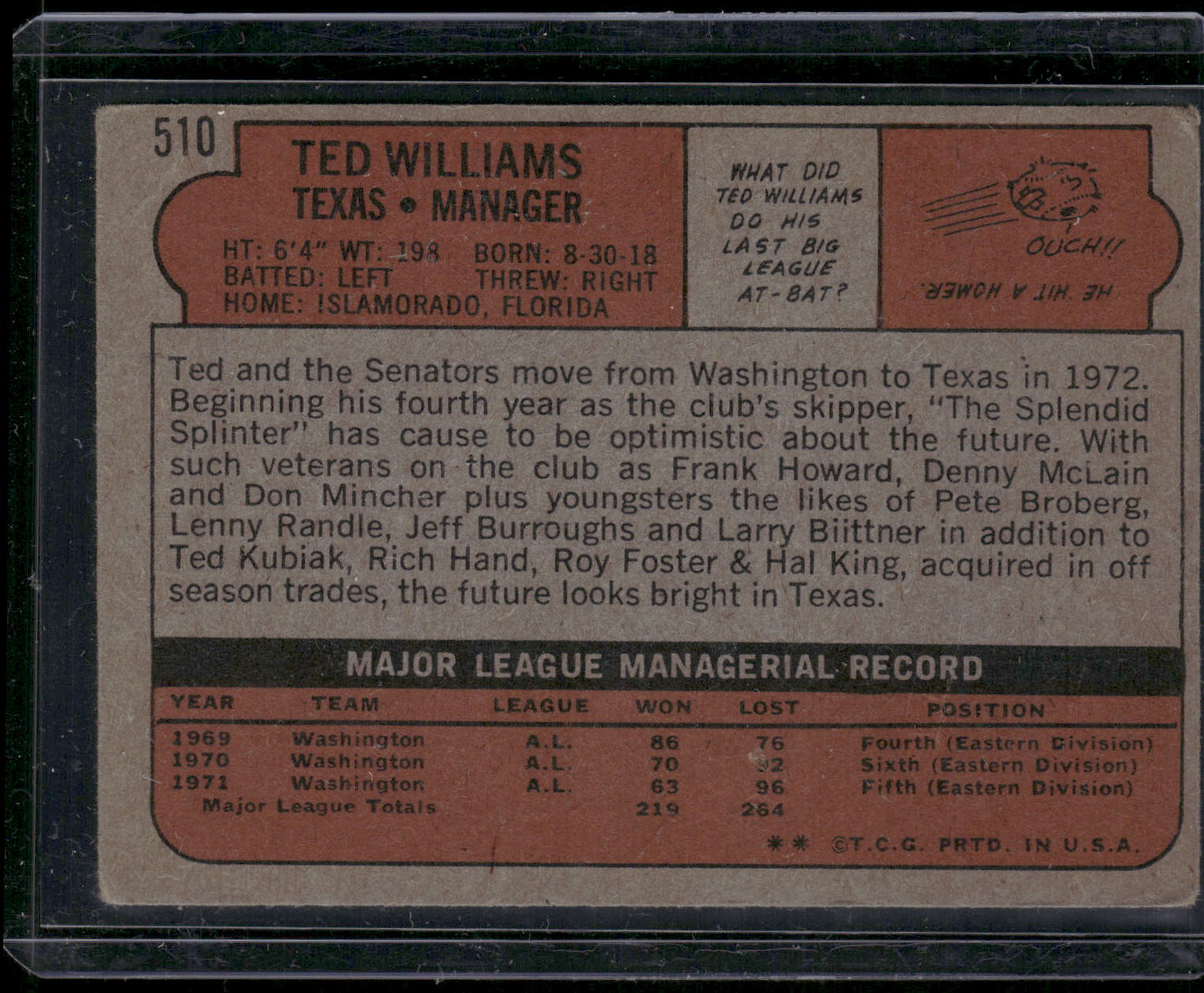 1972 Topps #510 Ted Williams