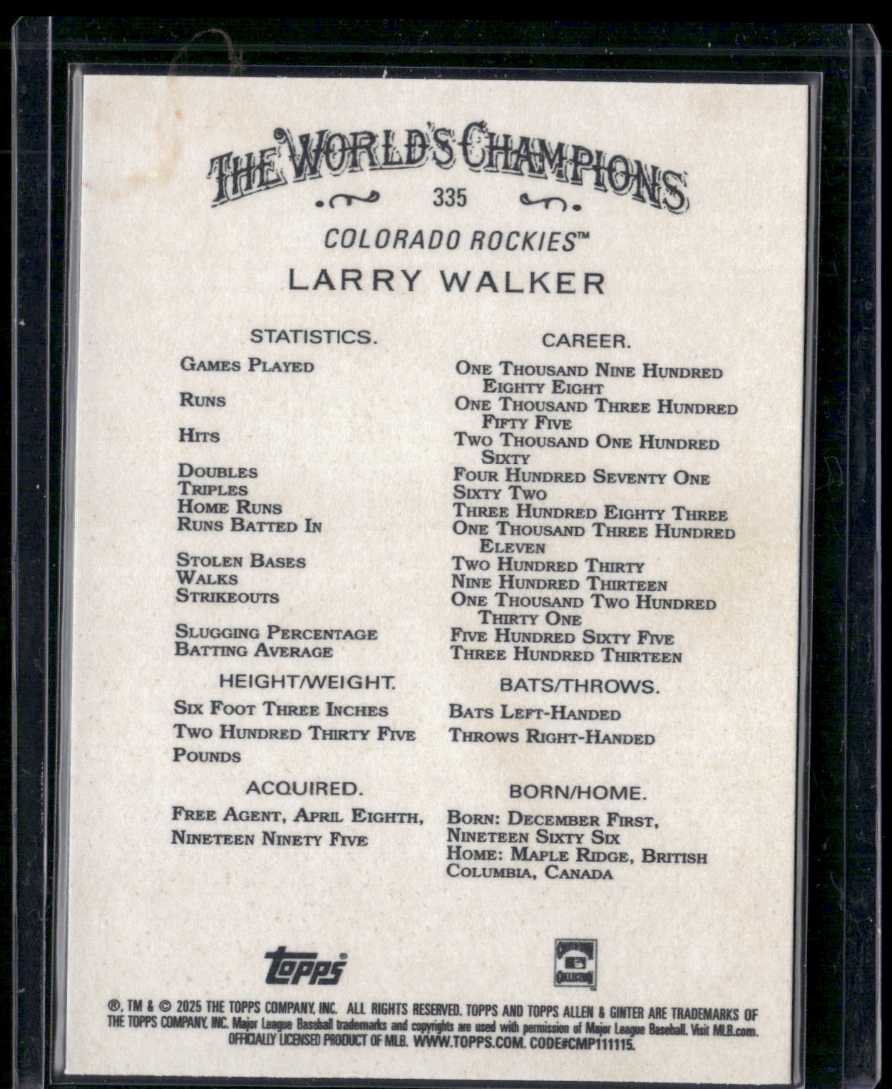 2025 Topps Allen & Ginter #335 Larry Walker