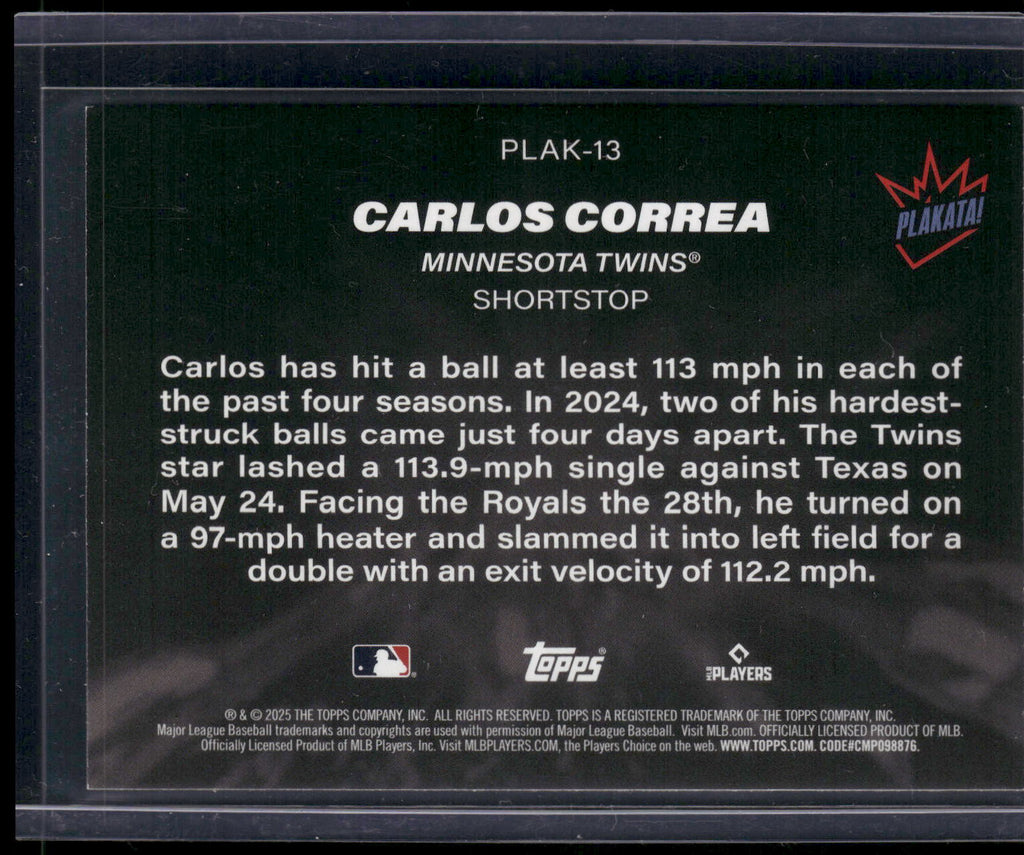 2025 Topps #PLAK-13 Carlos Correa Plakata