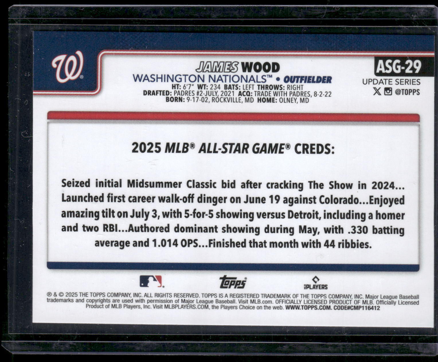 2025 Topps Update #ASG-29 James Wood 2025 All-Star Game