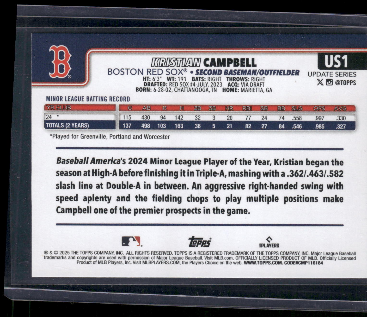 2025 Topps Update #US1 Kristian Campbell