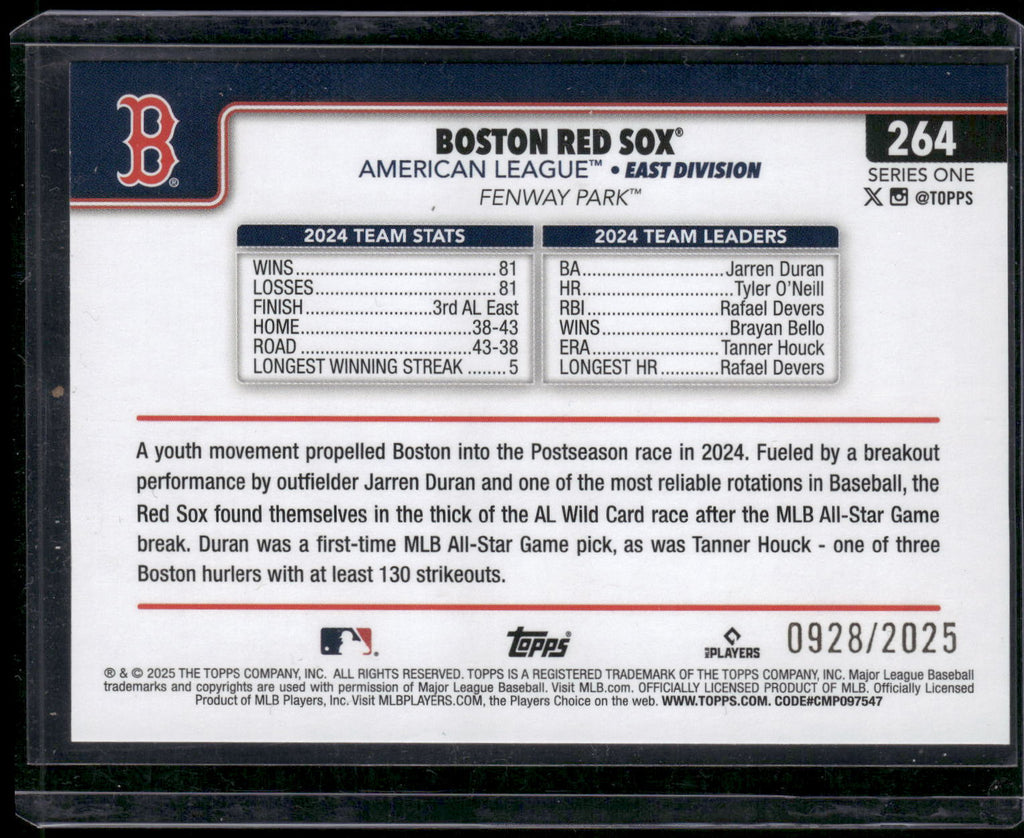 2025 Topps #264 Boston Red Sox Gold #/2025