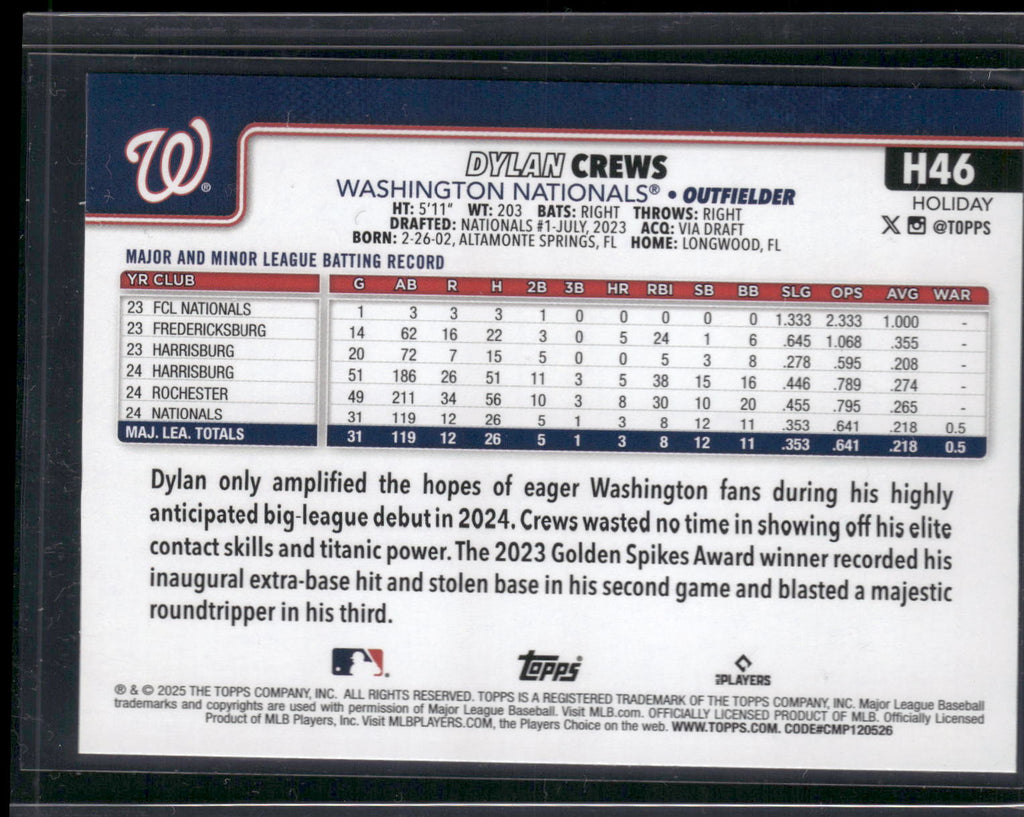 2025 Topps Holiday #H46 Dylan Crews