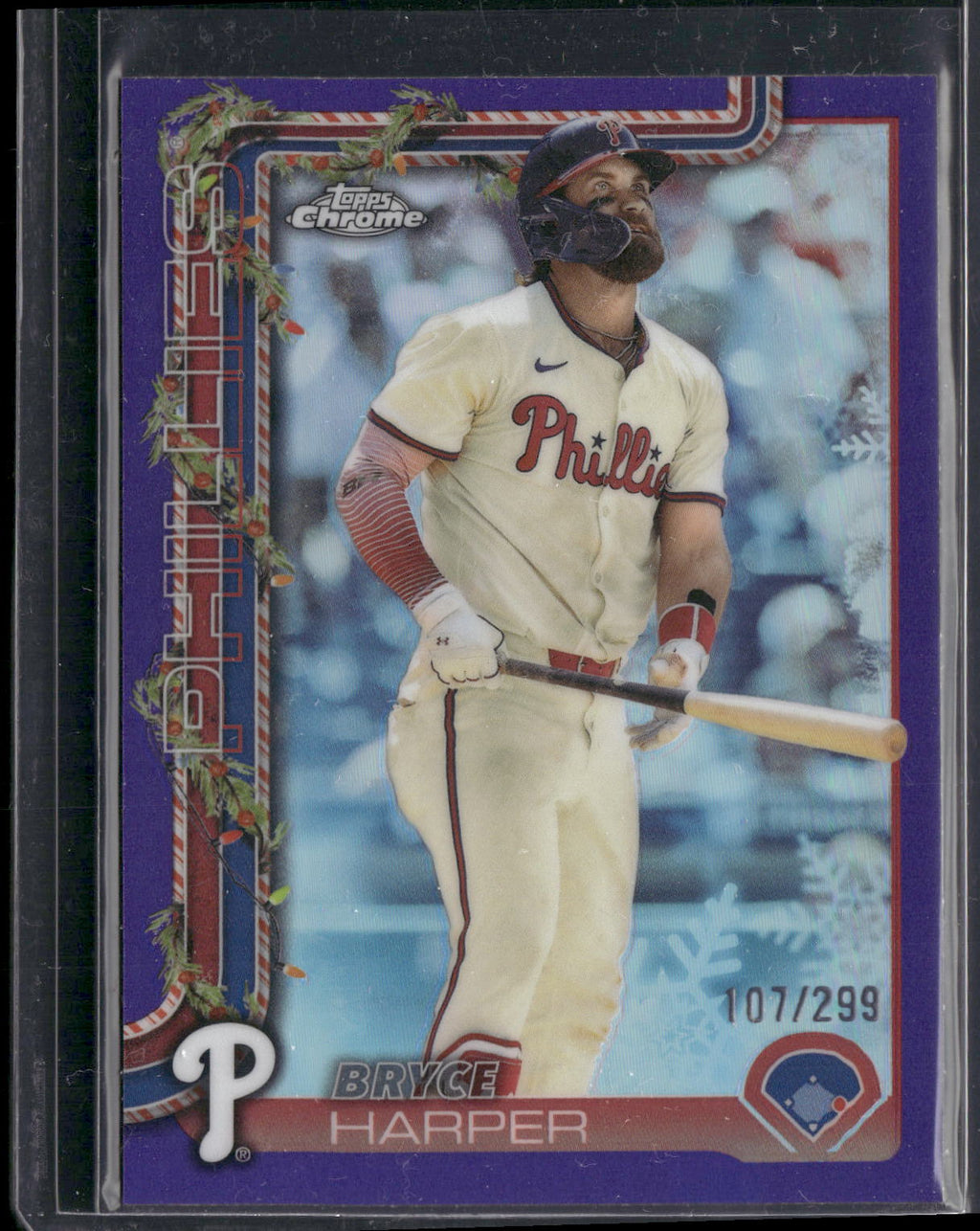2025 Topps Holiday #HC69 Bryce Harper Chrome Purple Refractors #/299