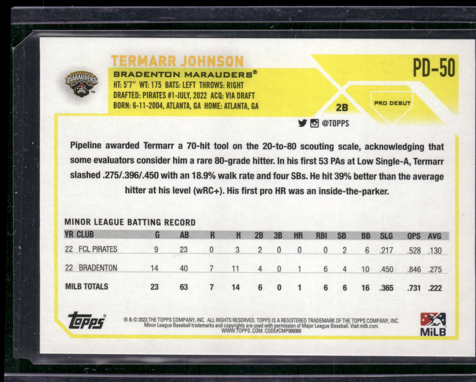 2023 Topps Pro Debut #PD-50 Termarr Johnson