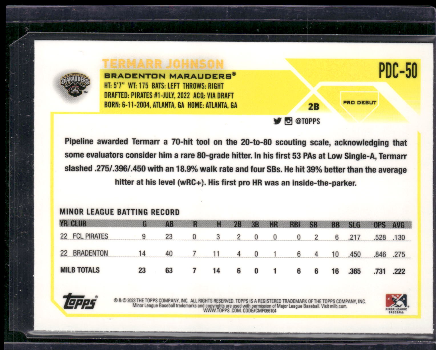 2023 Topps Pro Debut #PDC-50 Termarr Johnson Chrome