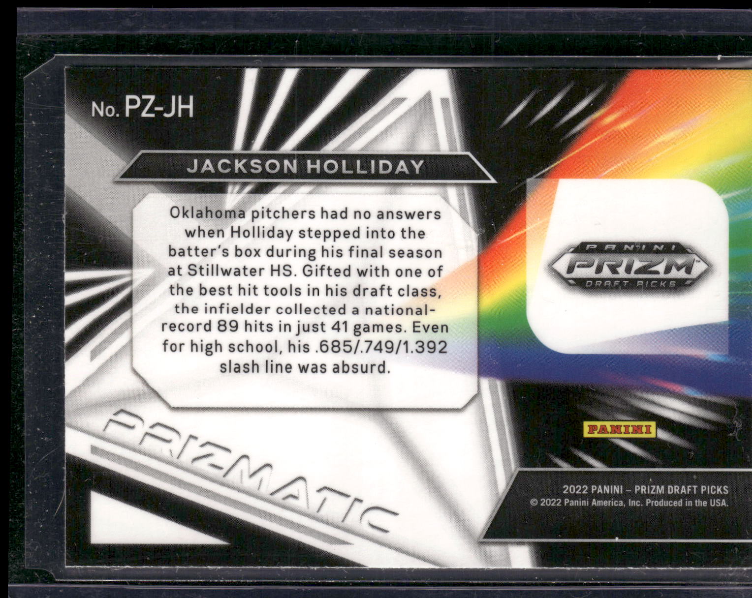 2022 Panini Prizm Draft Picks #PZ-JH Jackson Holliday Prizmatic
