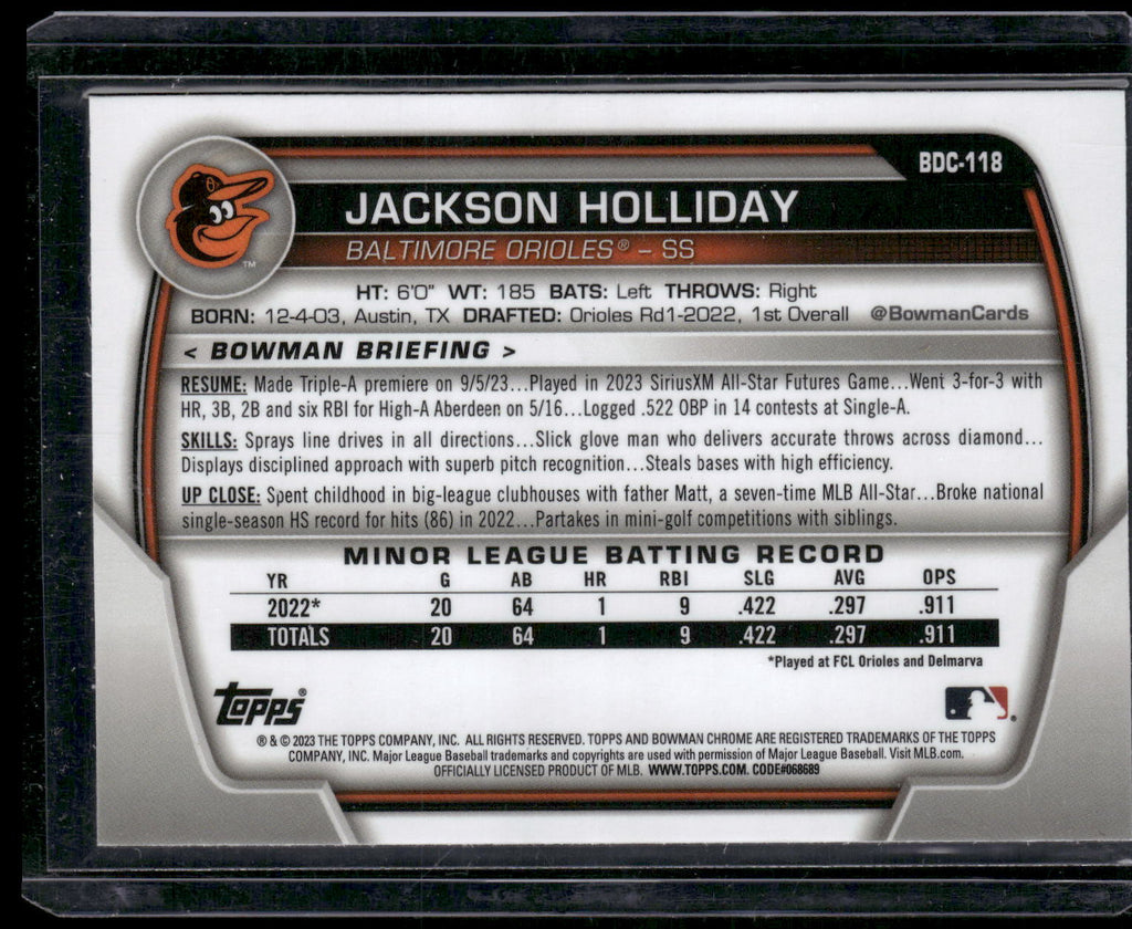 2023 Bowman Draft #BDC-118b Jackson Holliday Chrome