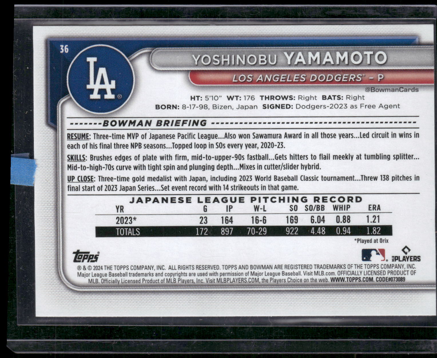 2024 Bowman #36 Yoshinobu Yamamoto