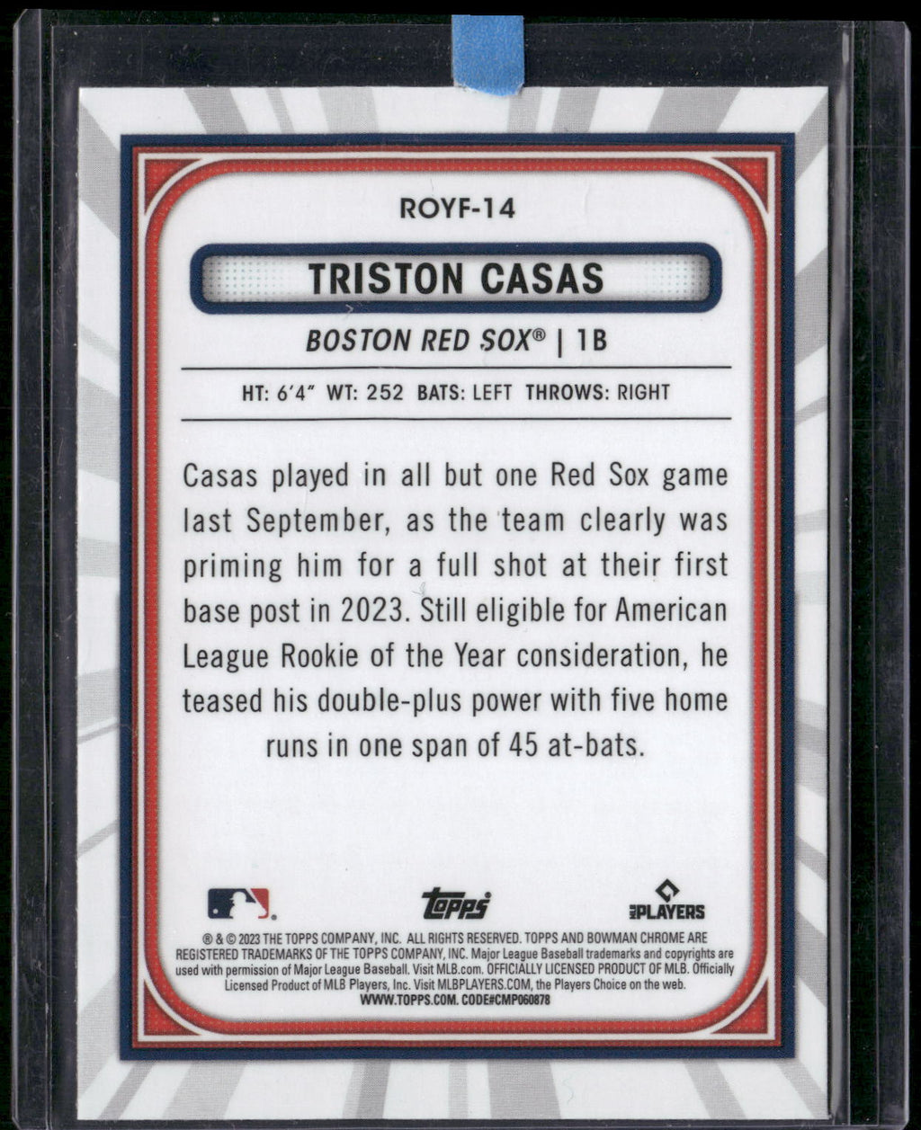 2023 Bowman #ROYF-14 Triston Casas Rookie of the Year Favorites Mojo Refractor