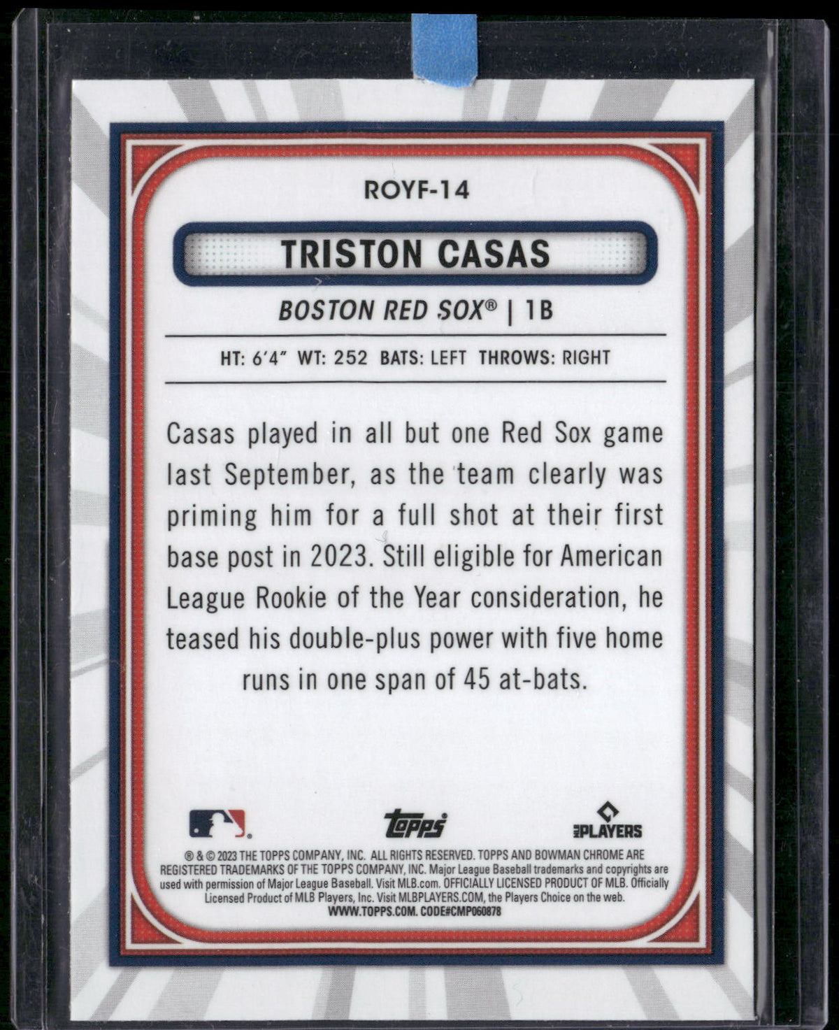 2023 Bowman #ROYF-14 Triston Casas Rookie of the Year Favorites Mojo Refractor