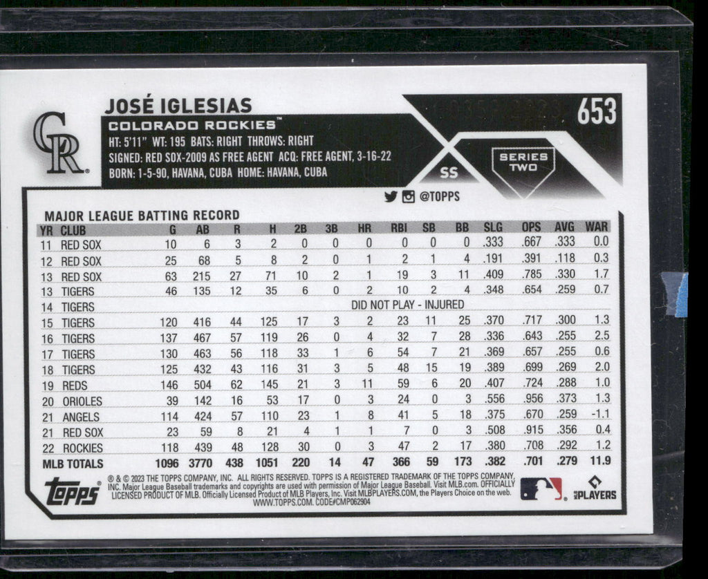 2023 Topps #653 José Iglesias Gold #/2023