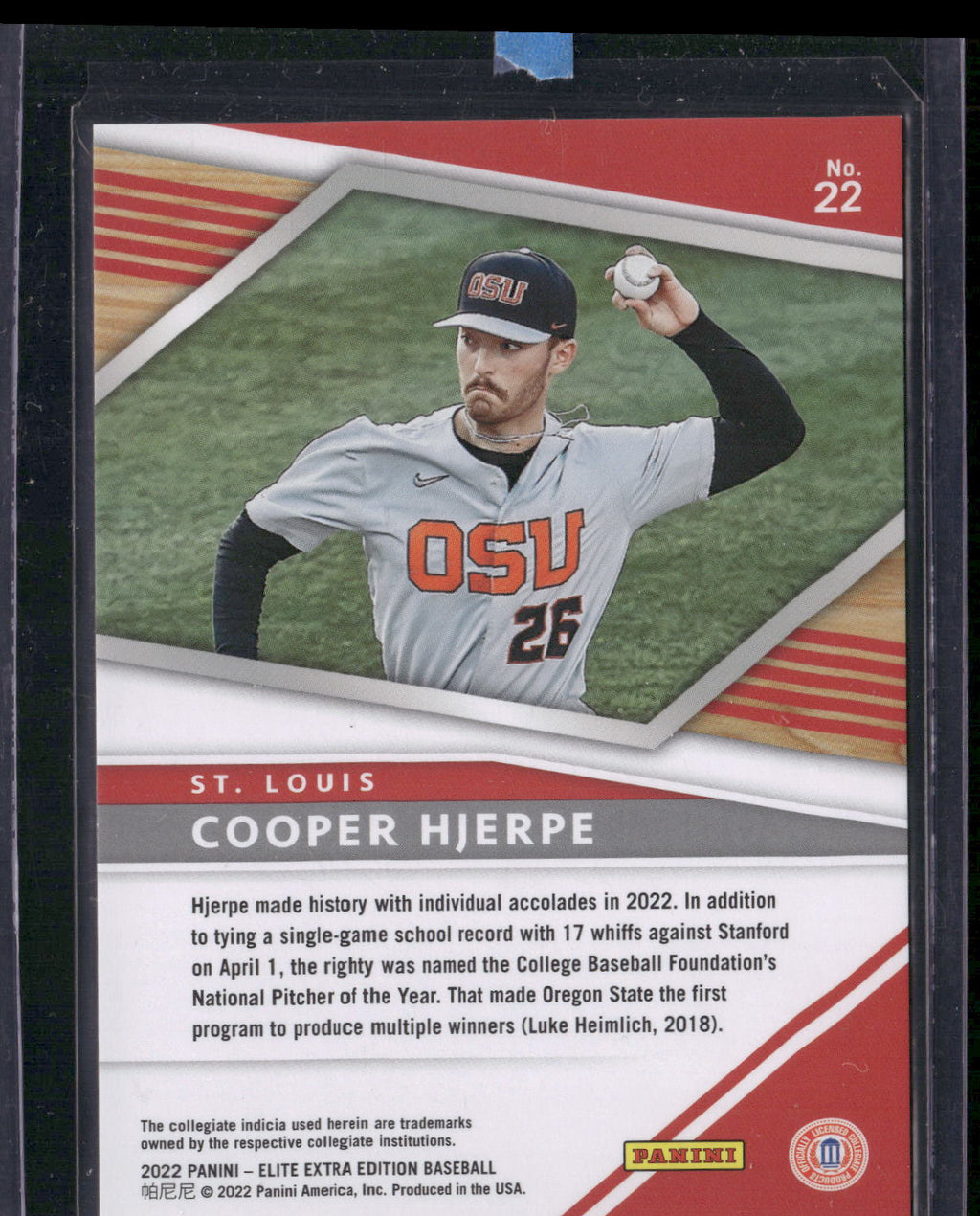 2022 Panini Elite Extra Edition #22 Cooper Hjerpe #/999