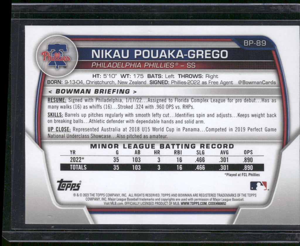2023 Bowman #BP-89 Nikau Pouaka-Grego Prospects