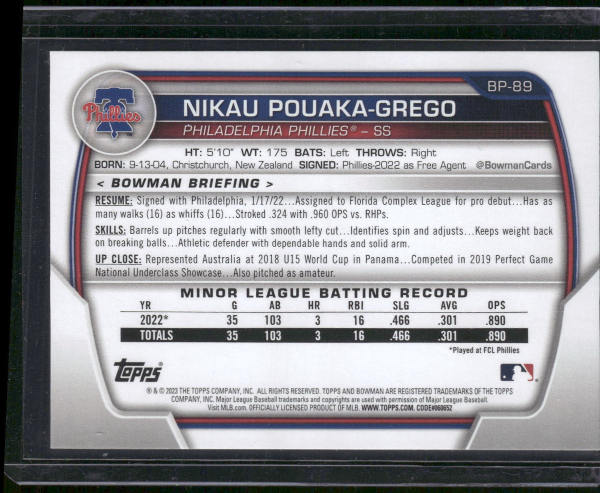 2023 Bowman #BP-89 Nikau Pouaka-Grego Prospects