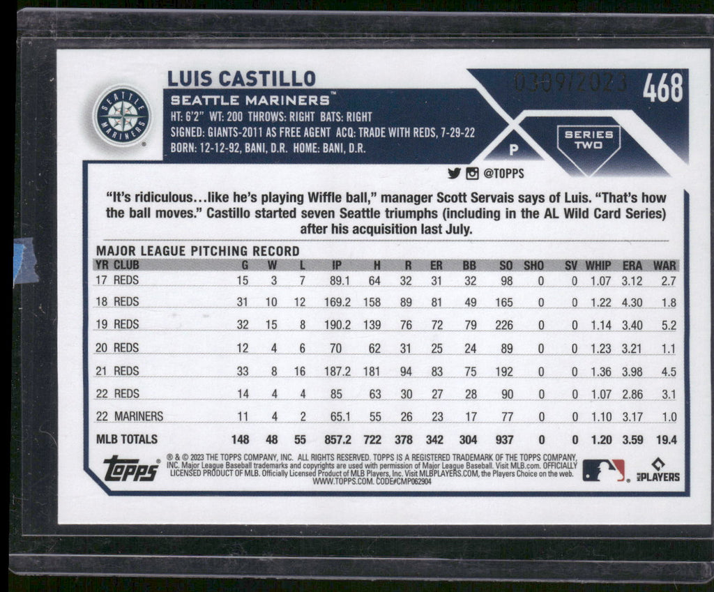 2023 Topps #468 Luis Castillo Gold #/2023