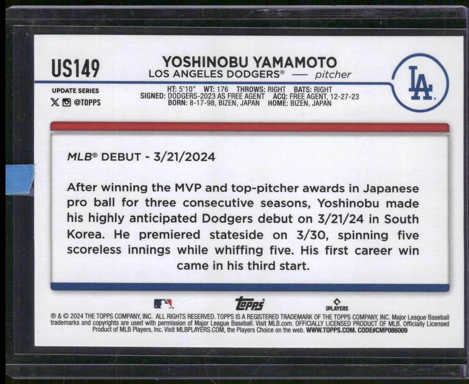 2024 Topps Update #US149 Yoshinobu Yamamoto