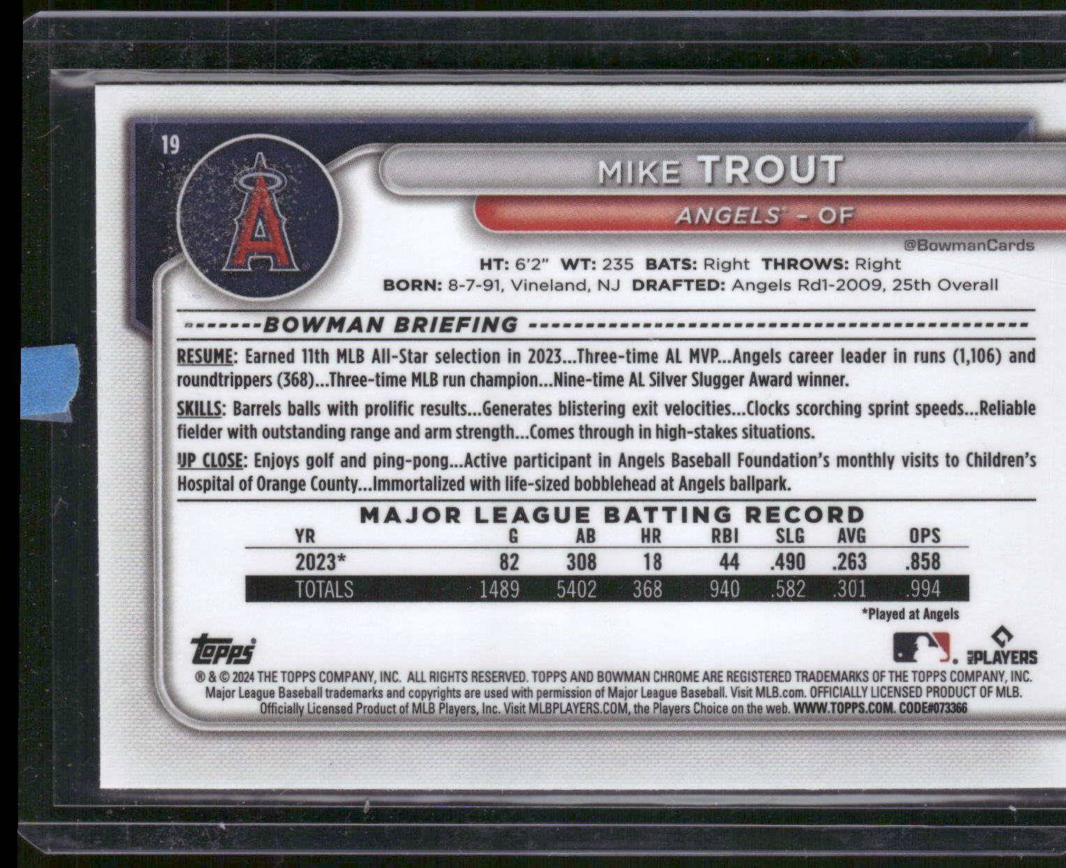2024 Bowman #19 Mike Trout Chrome Mojo Refractors
