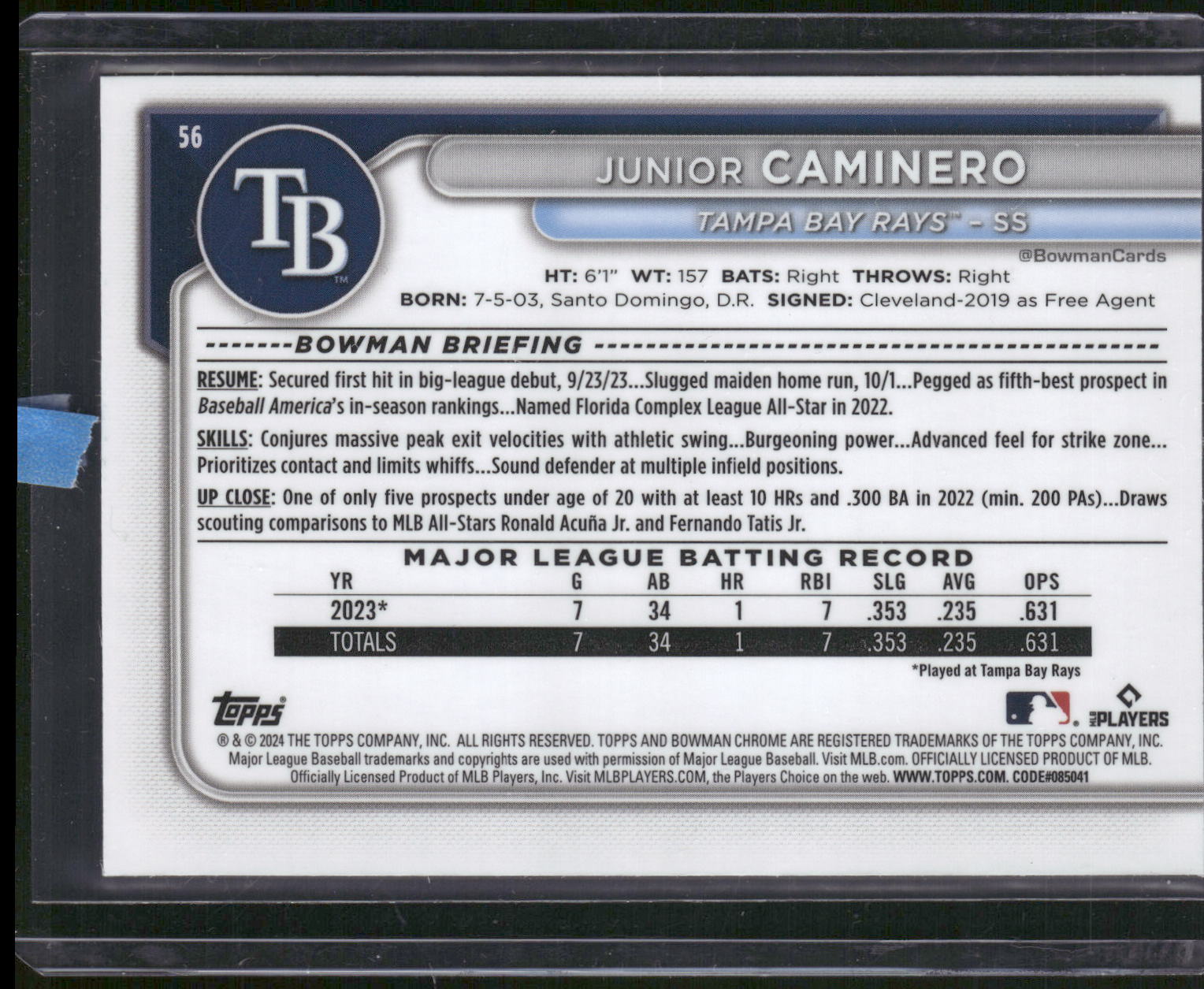 2024 Bowman Chrome #56 Junior Caminero