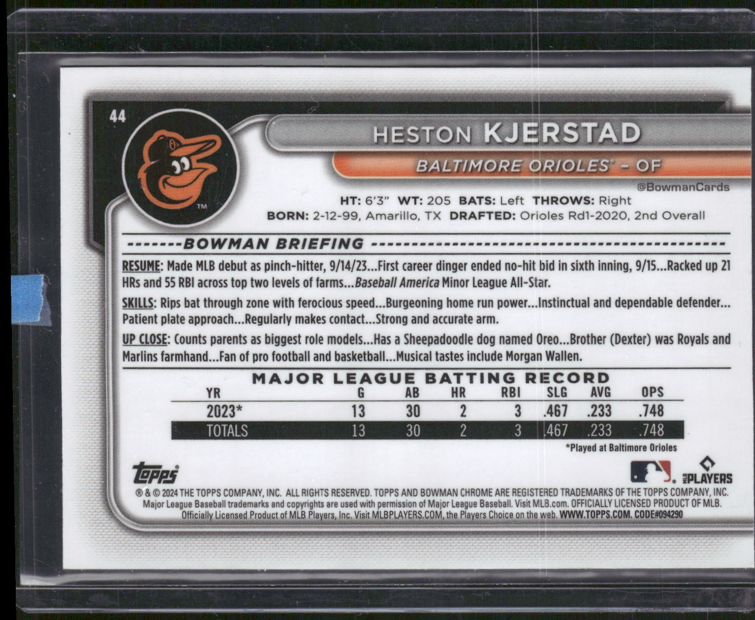 2024 Bowman Chrome #44 Heston Kjerstad Mojo Refractors