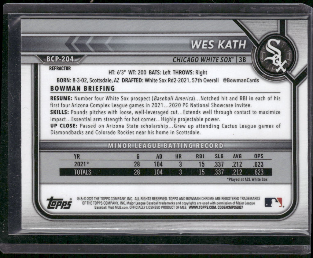 2022 Bowman Chrome Sapphire Edition #BCP-204 Wes Kath Prospects Mojo Refractor