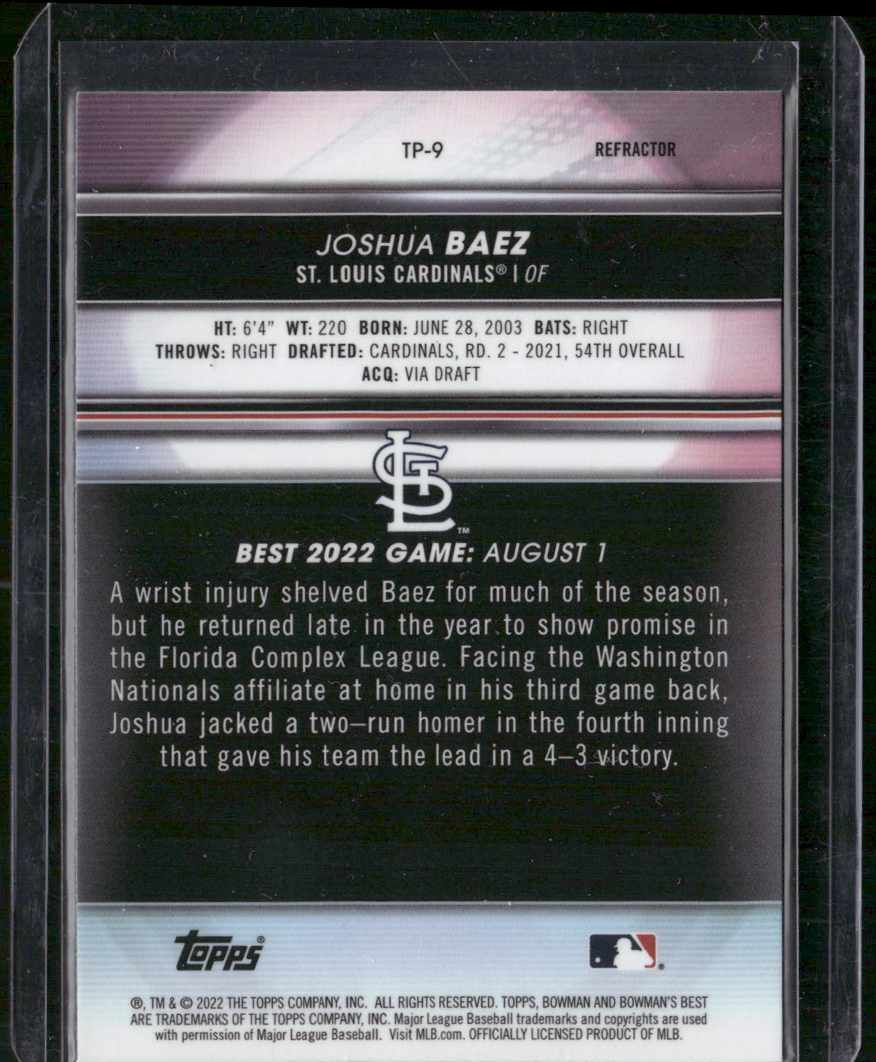 2022 Bowman's Best #TP-9 Joshua Baez Top Prospects Refractor