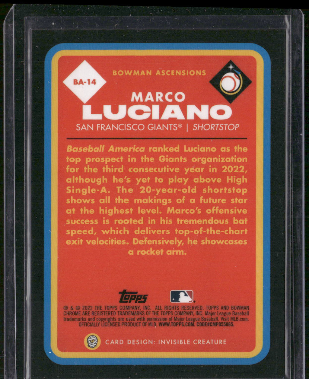 2022 Bowman Chrome #BA-14 Marco Luciano Bowman Ascensions X Invisible Creature