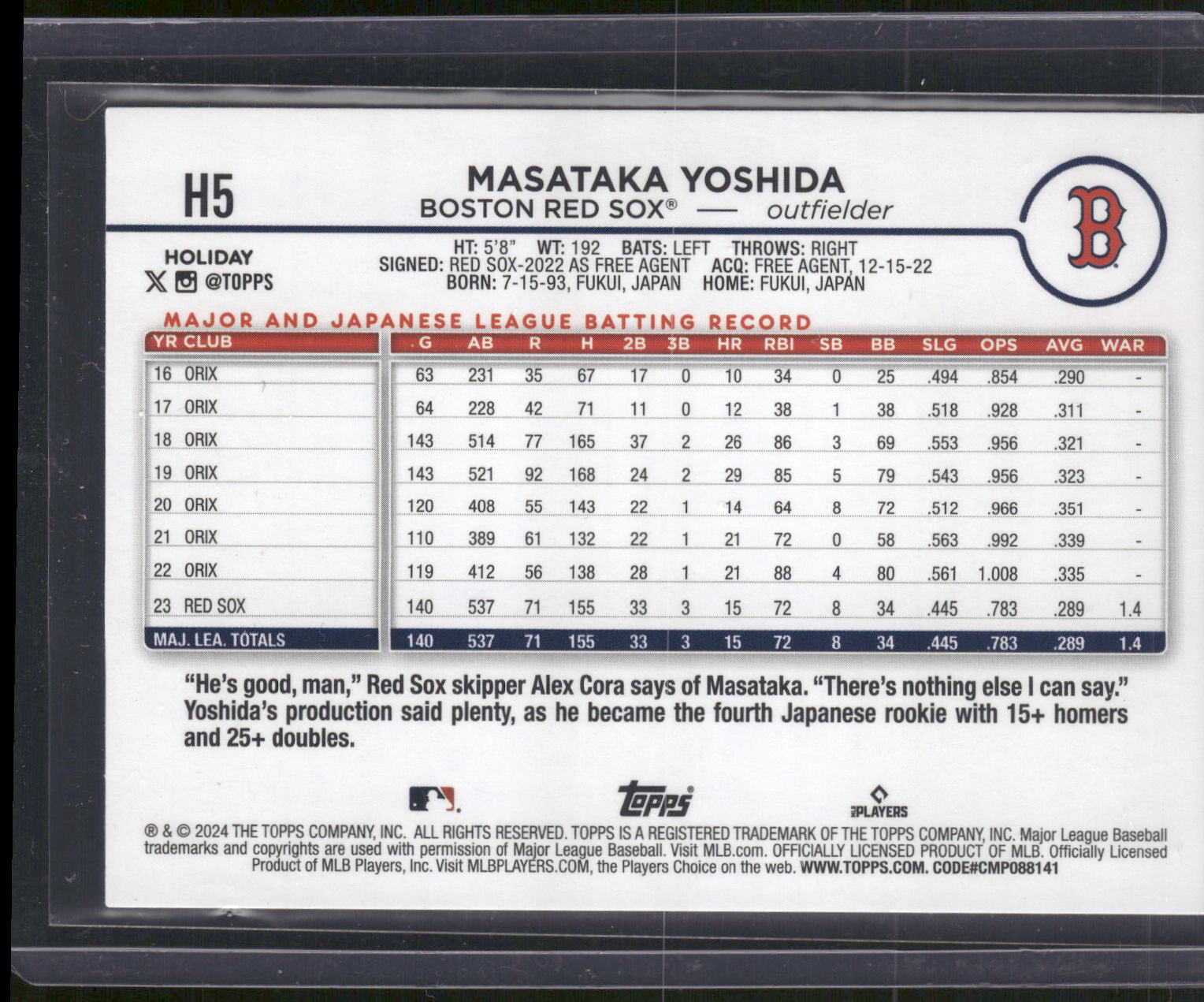 2024 Topps Holiday #H5 Masataka Yoshida Holiday Tree