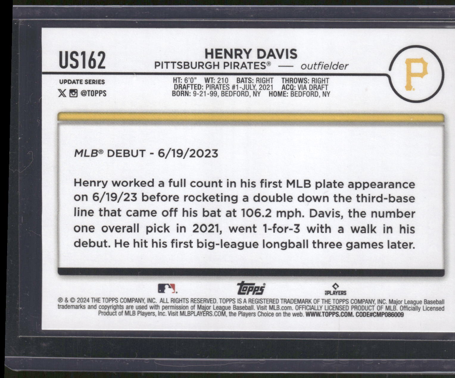 2024 Topps Update #US162 Henry Davis