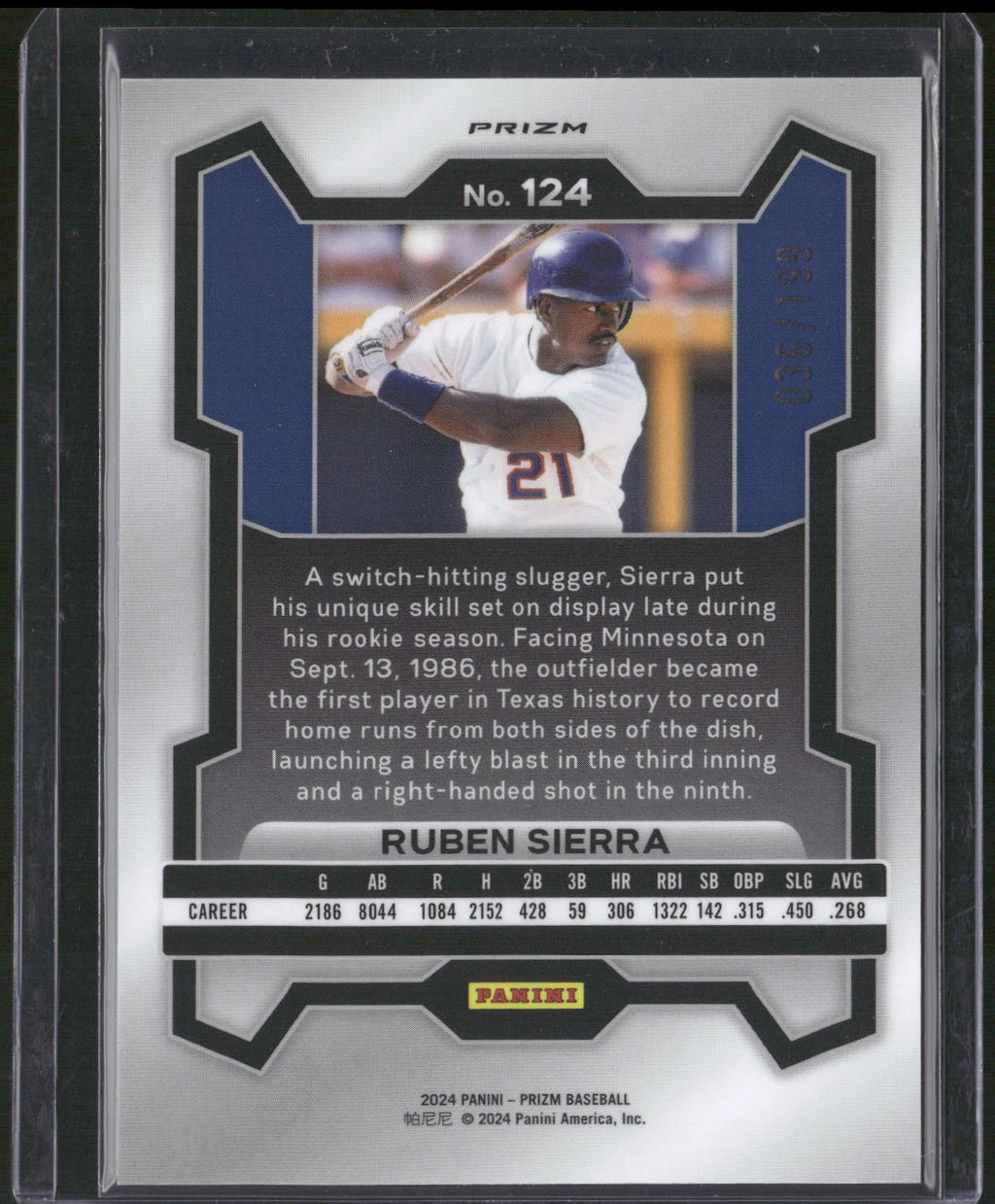 2024 Panini Prizm #124 Ruben Sierra Blue Prizms #/199