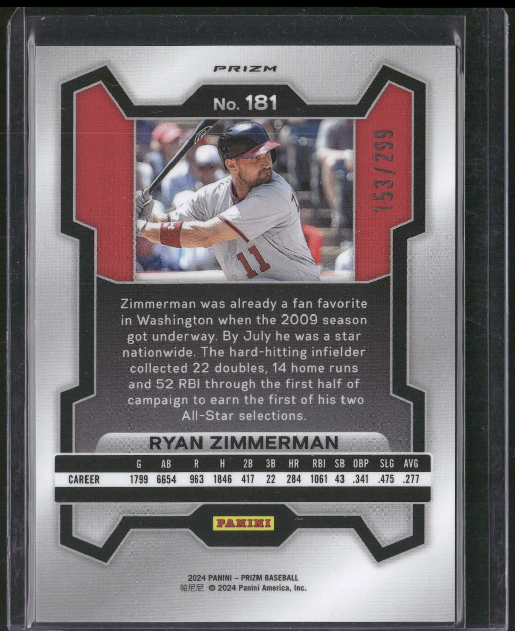 2024 Panini Prizm #181 Ryan Zimmerman Red Prizms #/299
