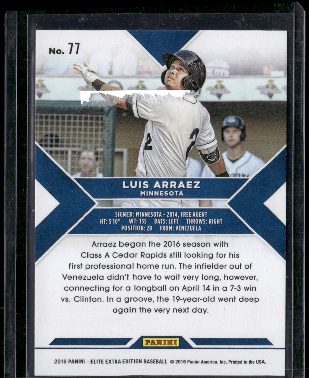 2016 Panini Elite Extra Edition #77 Luis Arraez Aspirations Blue #/75
