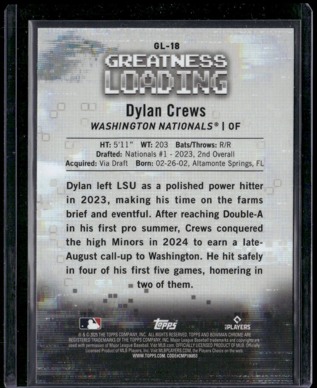 2025 Bowman #GL-18 Dylan Crews Greatness Loading