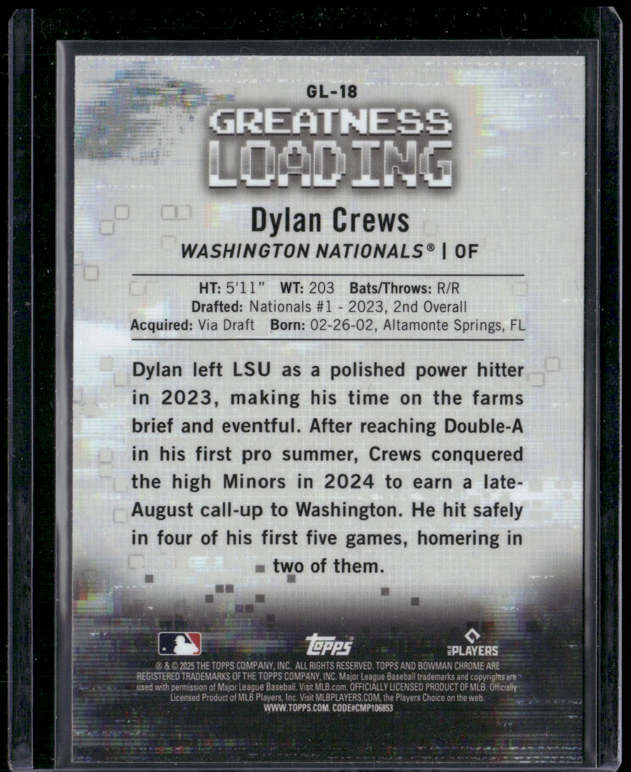 2025 Bowman #GL-18 Dylan Crews Greatness Loading
