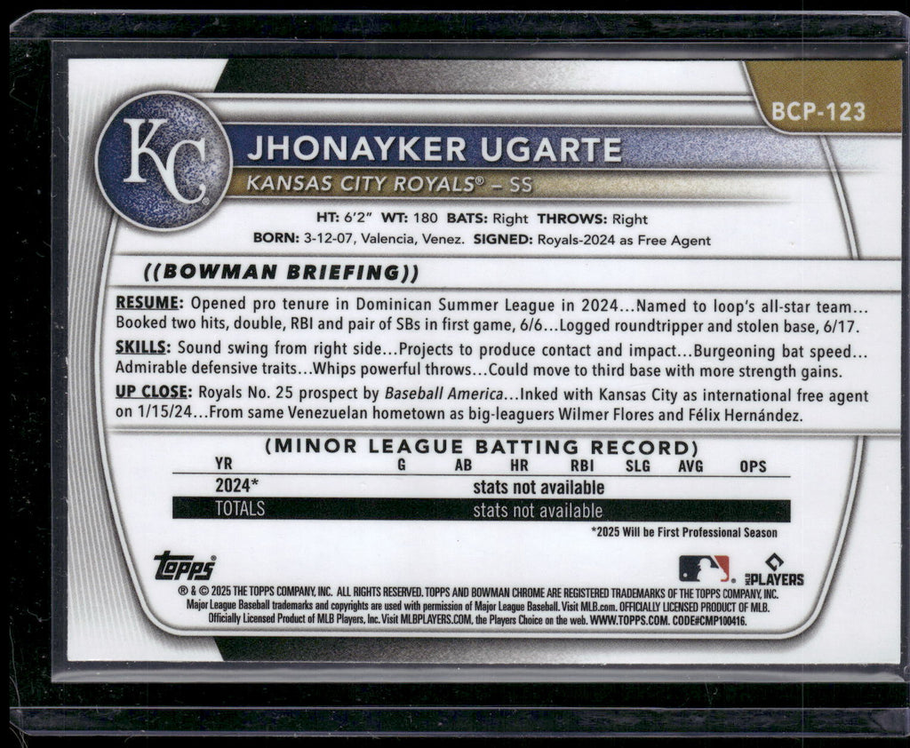 2025 Bowman #BCP-123 Jhonayker Ugarte Chrome Prospects