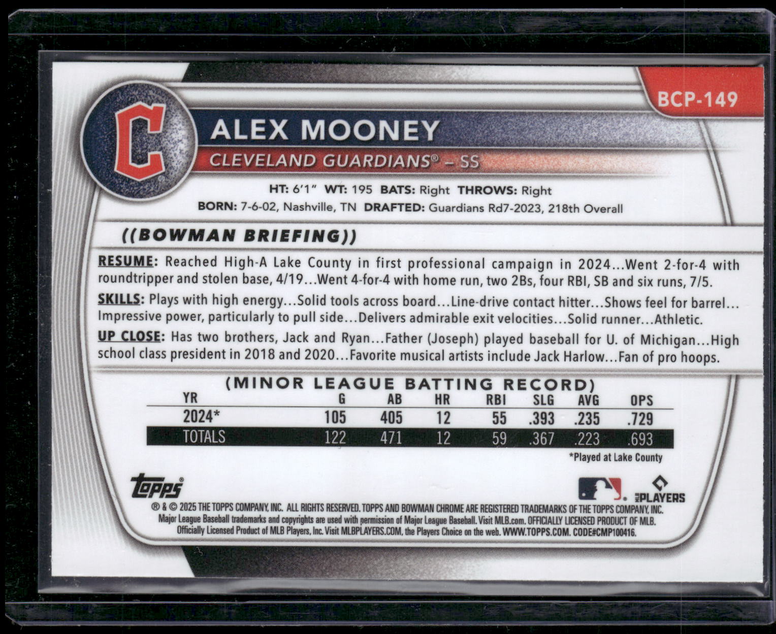 2025 Bowman #BCP-149 Alex Mooney Chrome Prospects