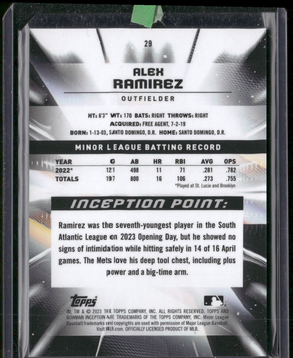 2023 Bowman Inception #29 Alex Ramirez