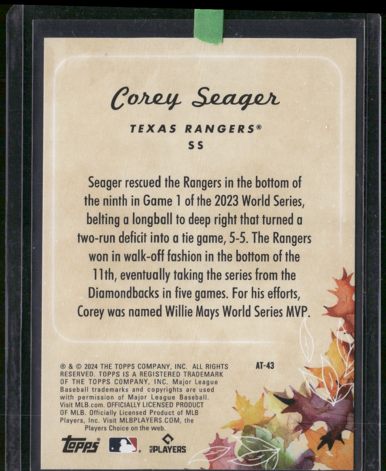 2024 Topps Update #AT-43 Corey Seager Autumn Tales Blue