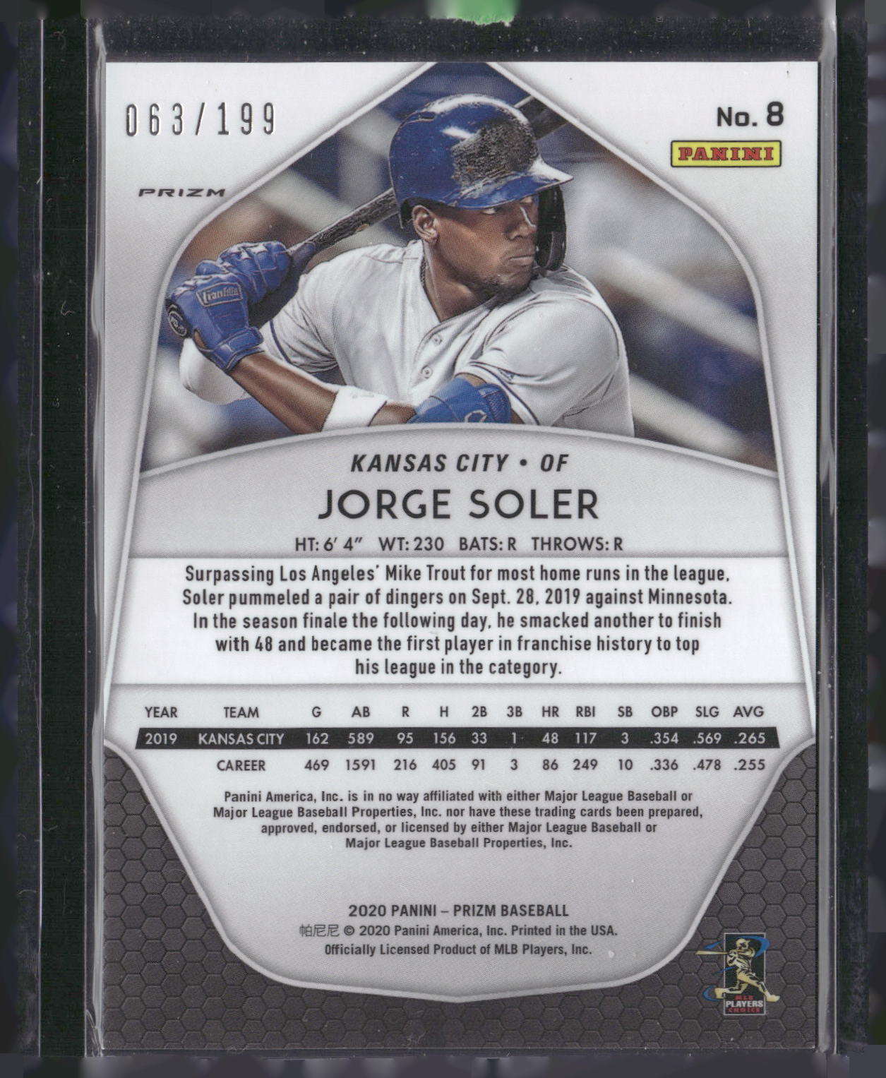 2020 Panini Prizm #8 Jorge Soler Blue Donut Circles Prizm #/199