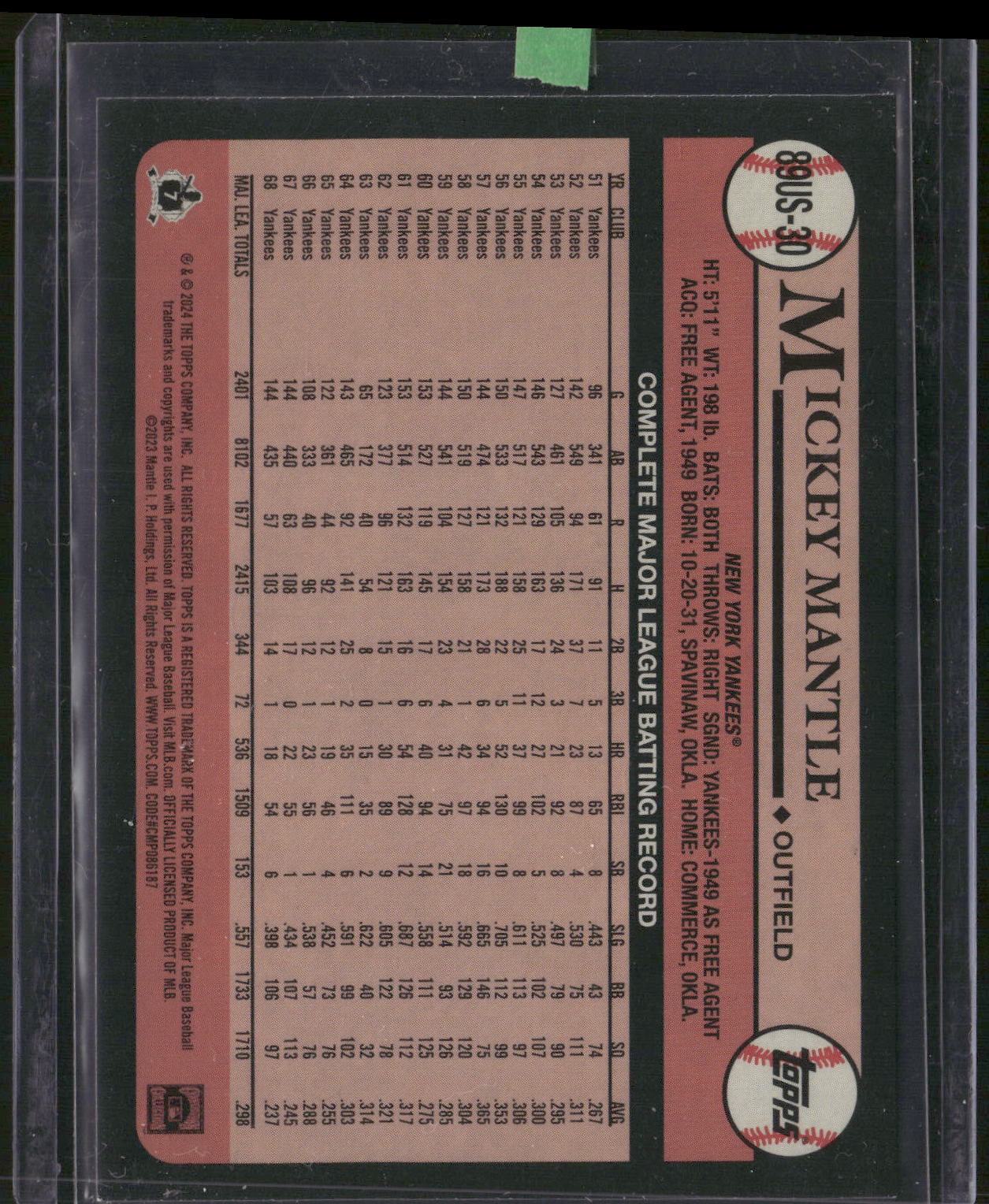 2024 Topps Update #89US-30 Mickey Mantle 1989 Topps Baseball 35th Anniversary