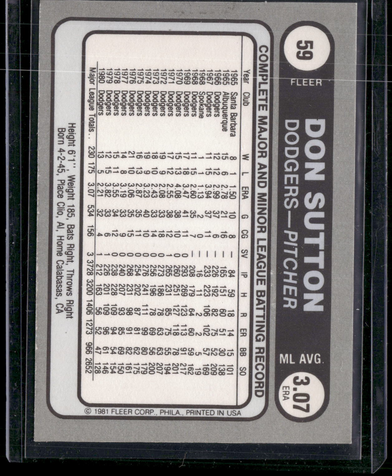 1981 Fleer Star Stickers #59 Don Sutton