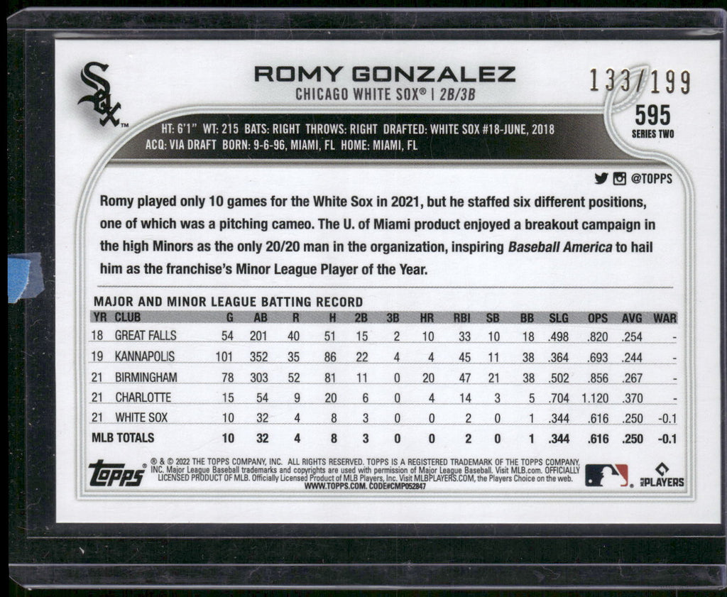 2022 Topps #595 Romy Gonzalez Red Foilboard #/199