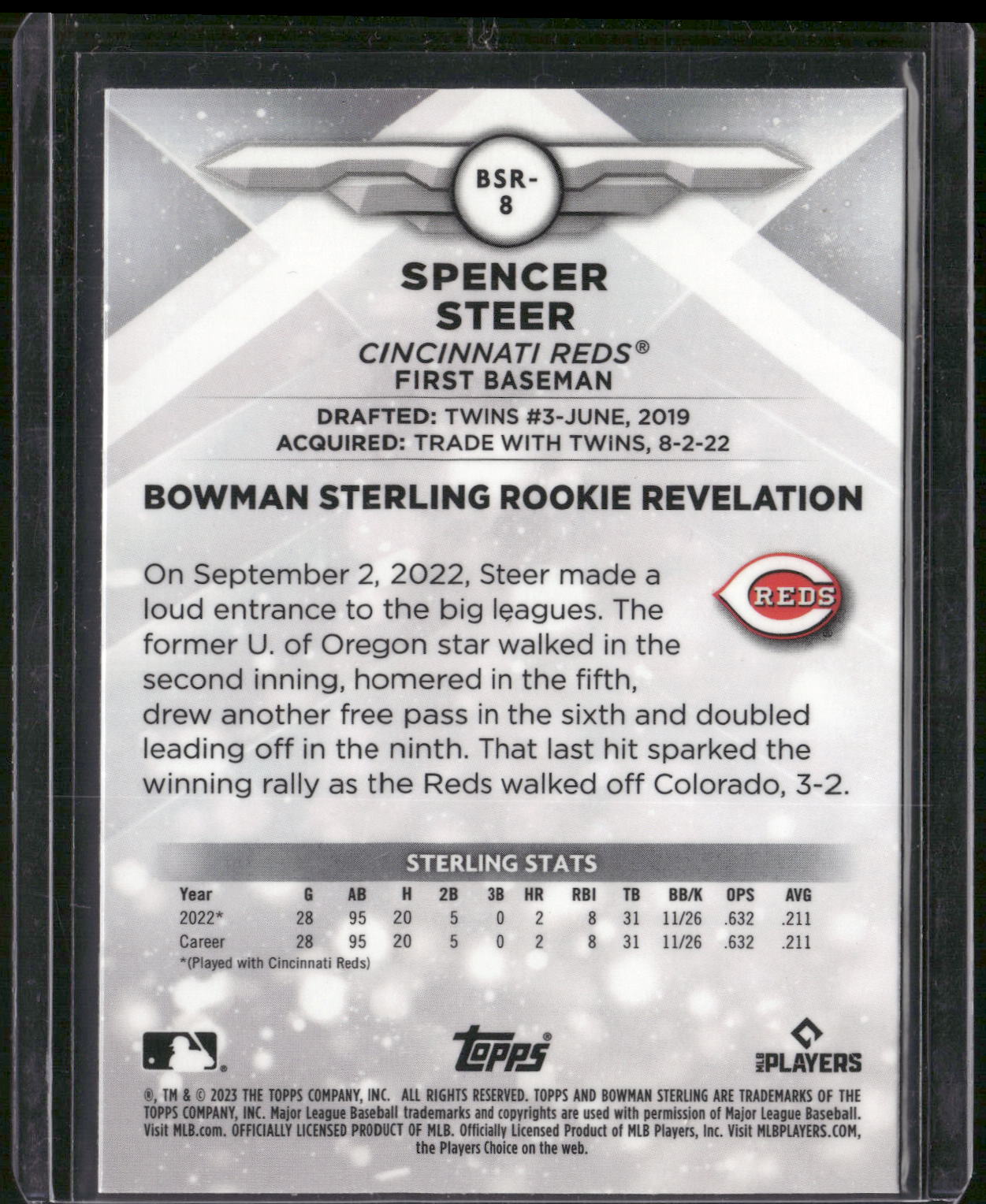 2023 Bowman Sterling #BSR-8 Spencer Steer