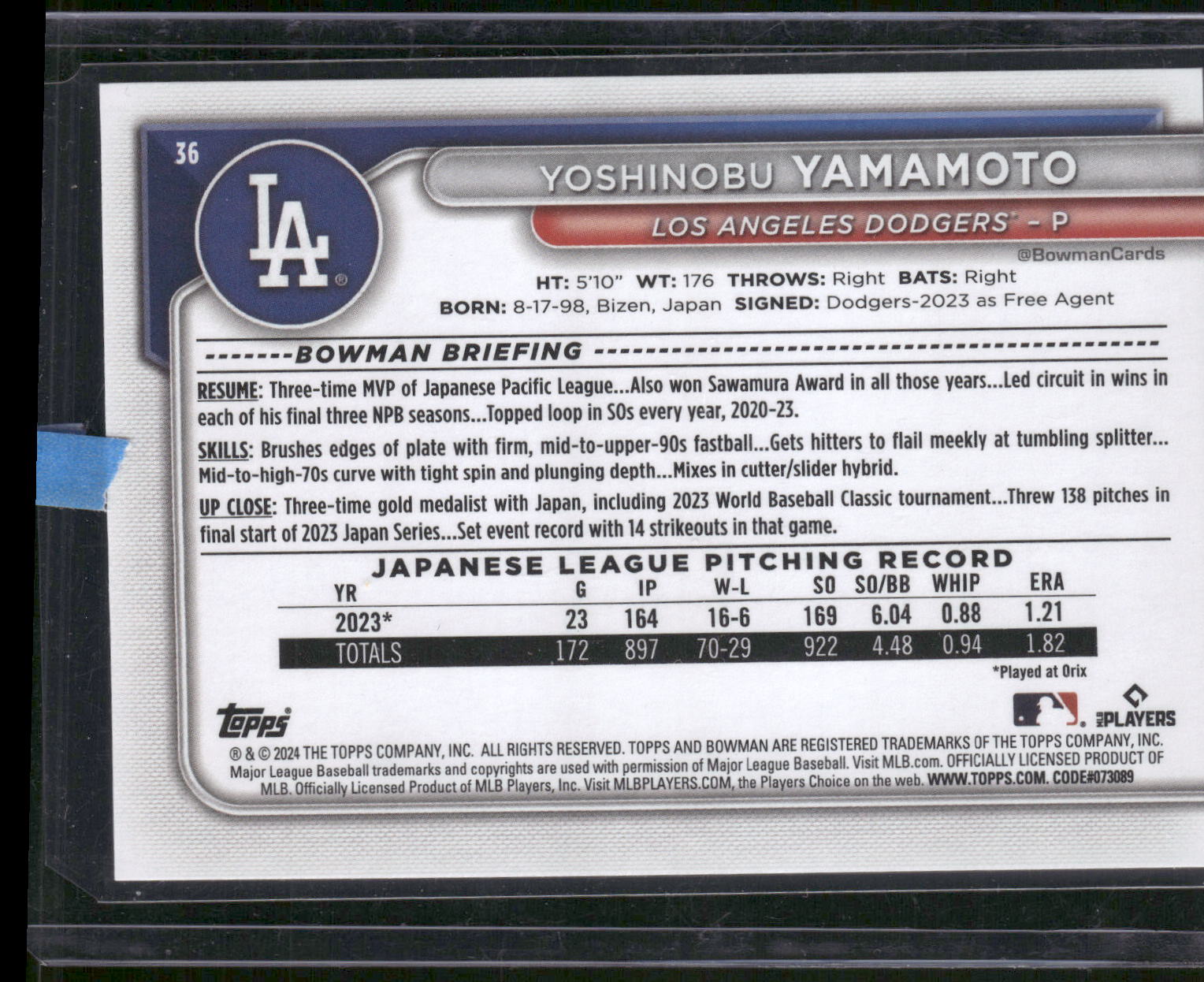 2024 Bowman #36 Yoshinobu Yamamoto
