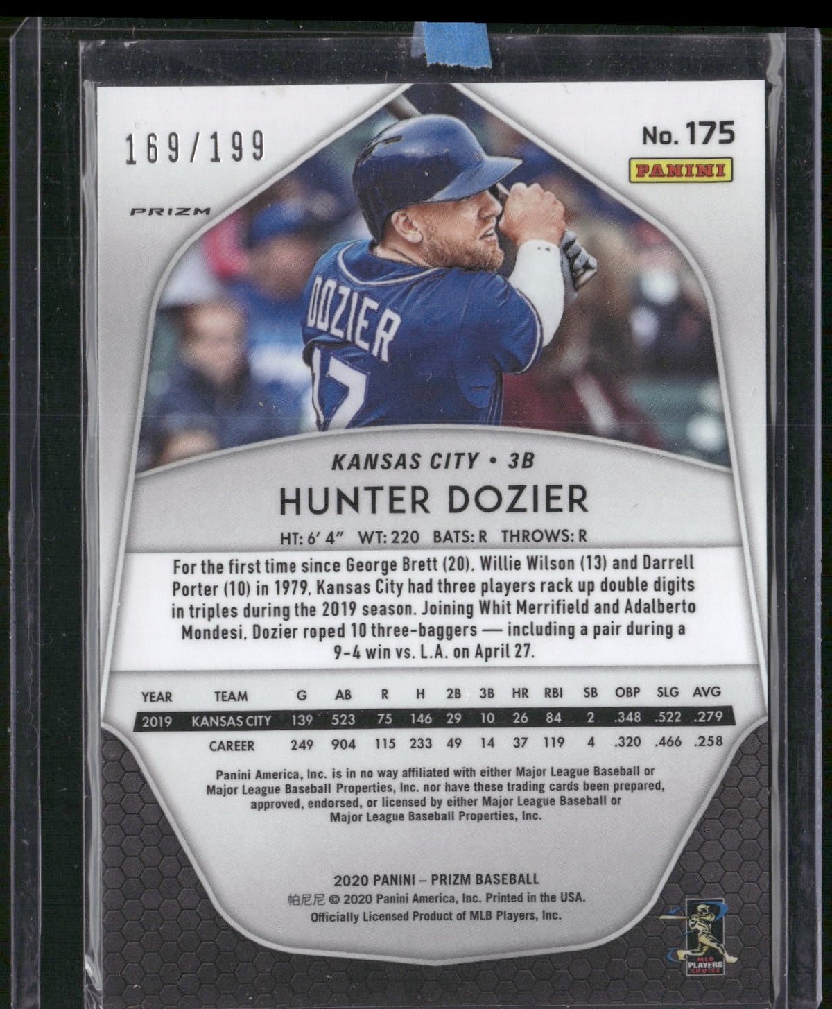 2020 Panini Prizm #175 Hunter Dozier Blue Donut Circles Prizm #/199
